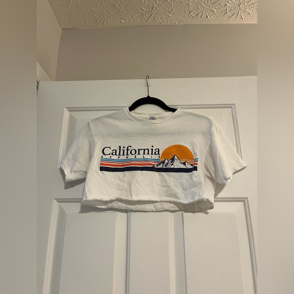 Delta Pro Weight White California Republic Self Cropped T-Shirt Size S